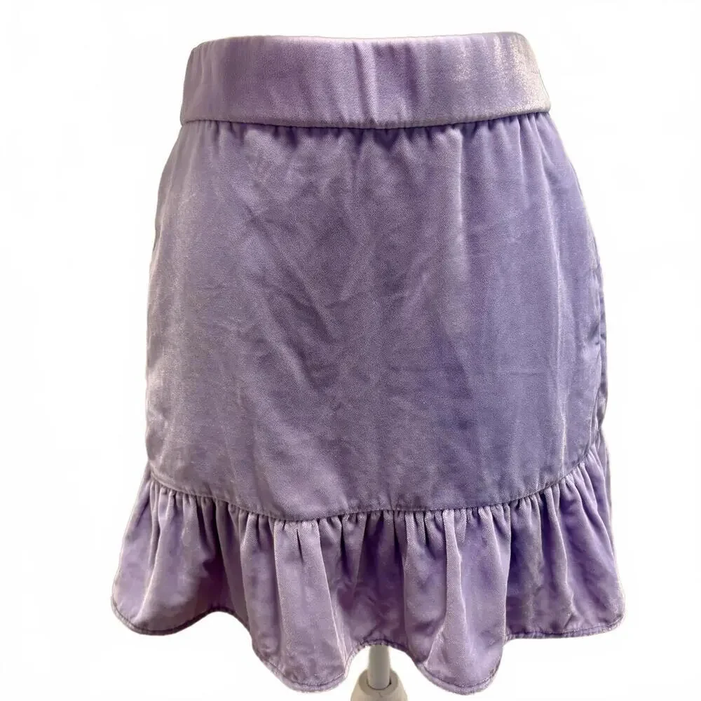 J. Crew Lavender Purple Velvet Ruffled Short Skirt Pleated Coquette Fairy Glam